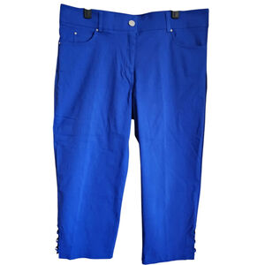 Verve Blues Capri Stretch Elastic Waist Pants Leg Cut-outs Blue Women's 16